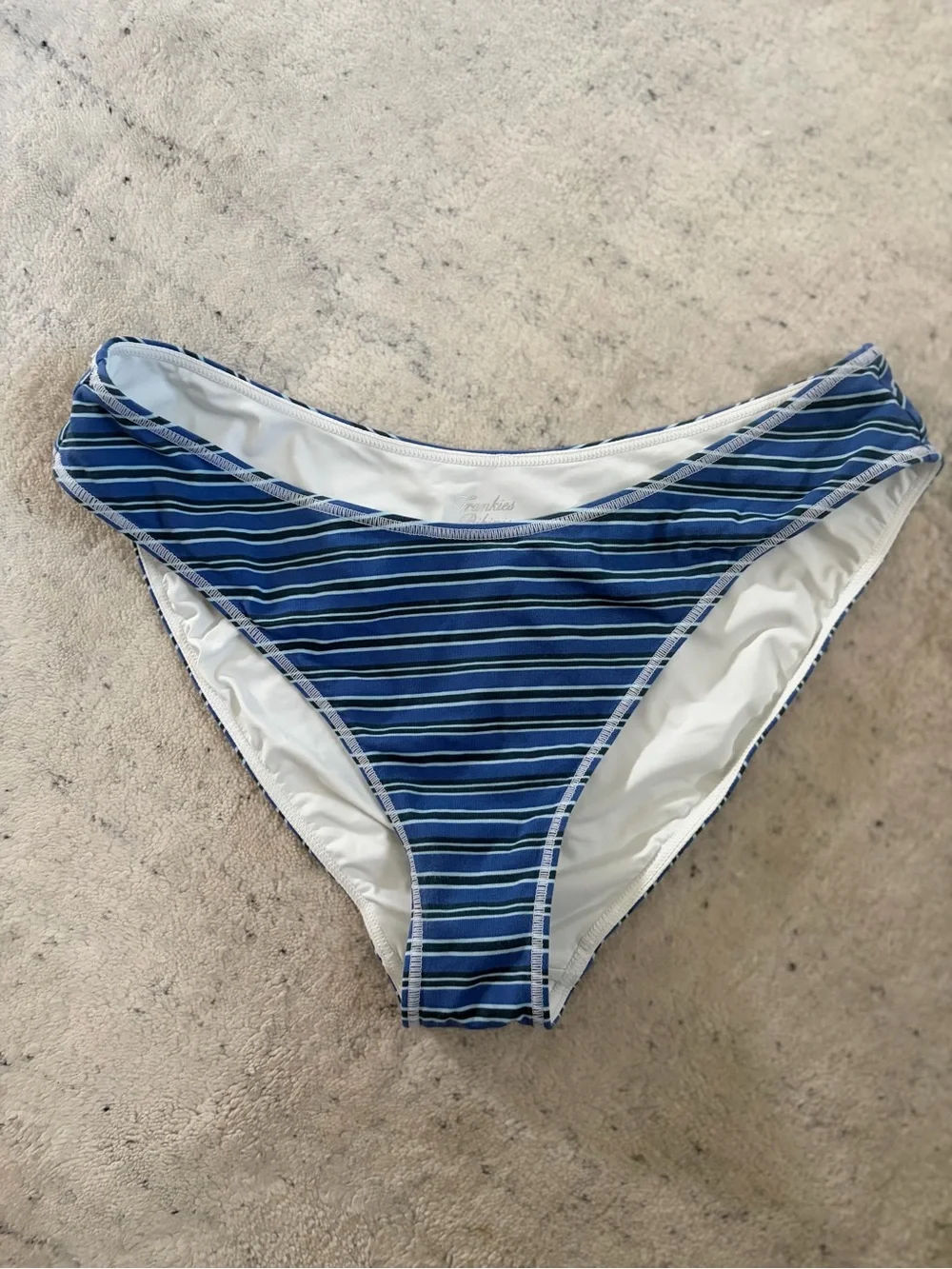Frankie's Bikinis Blue and White Striped Bikini Bottom